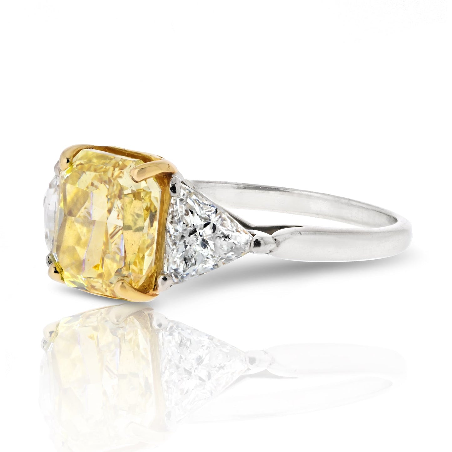 3.04ct Radiant Cut Fancy Intense Yellow Trilliant Cut Diamond Engagement Ring