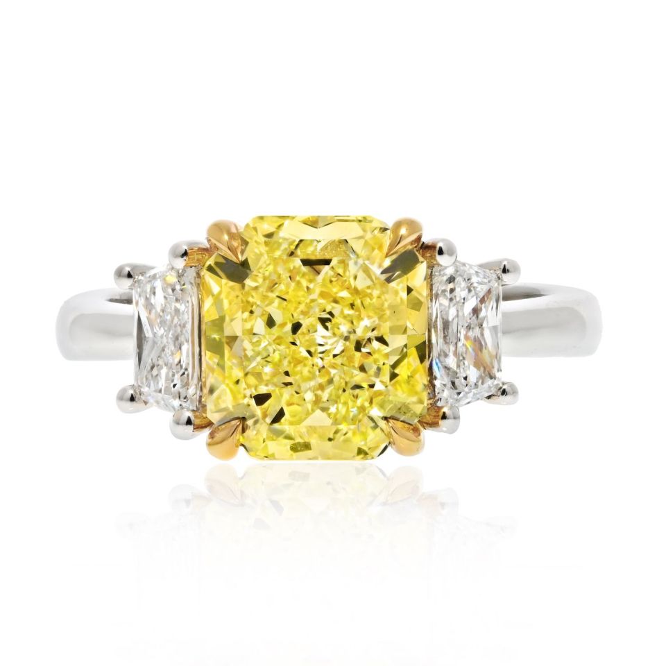 2 carat Radiant Cut Diamond Fancy Yellow GIA Ring