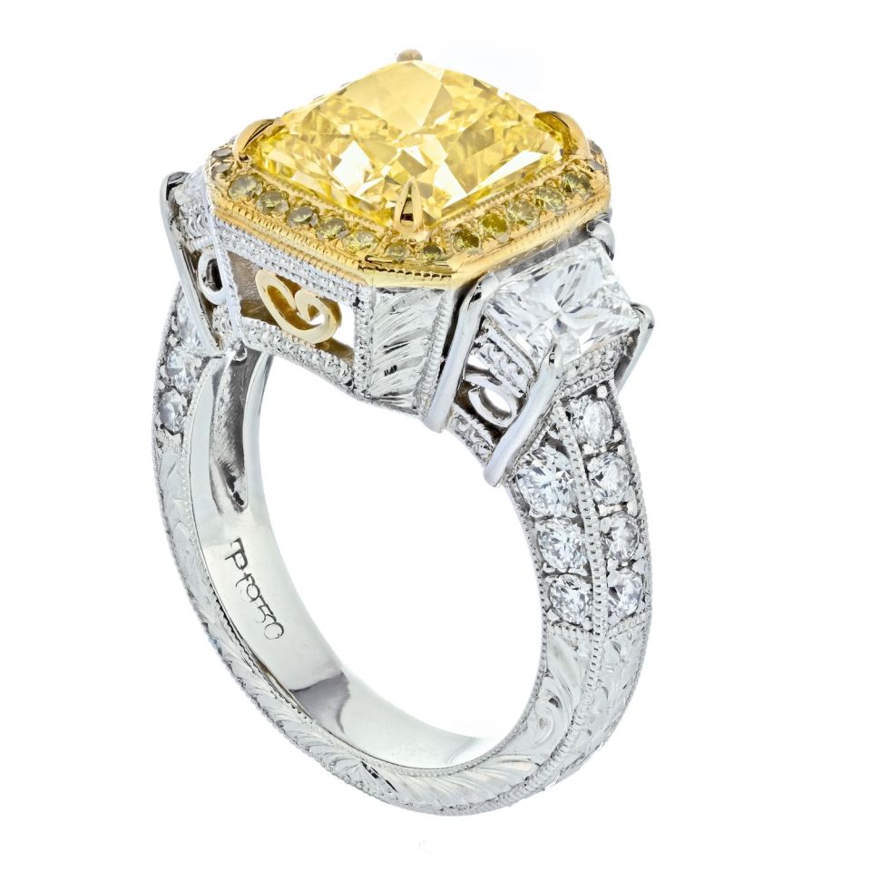 3 carat Radiant Cut Fancy Intense Yellow Diamond Engagement Ring