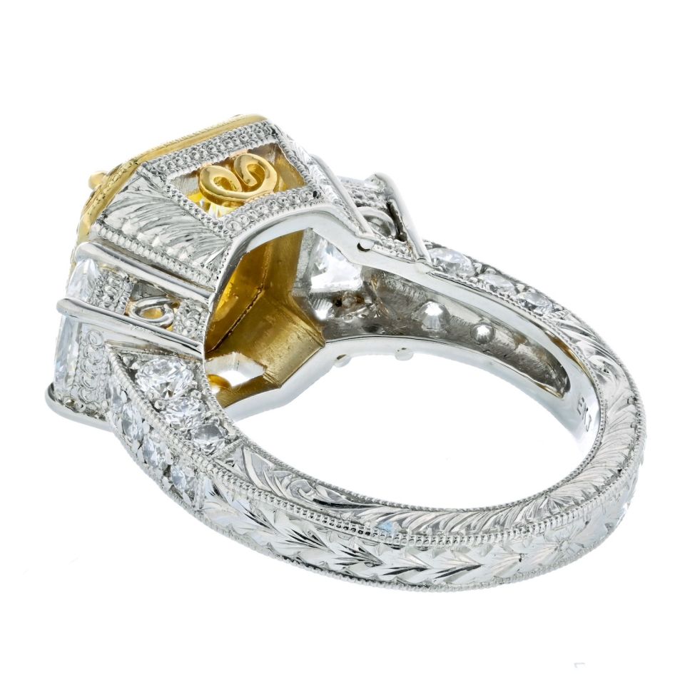 3 carat Radiant Cut Fancy Intense Yellow Diamond Engagement Ring