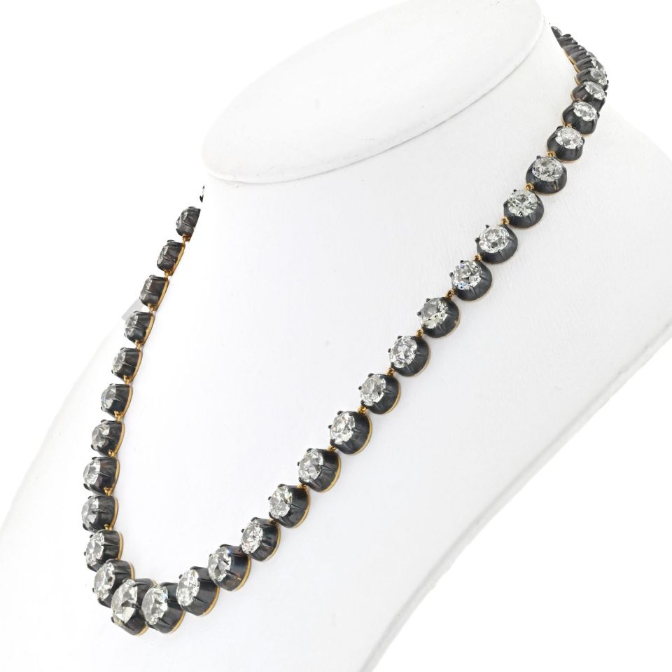 18K Yellow Gold & Silver 57.19cttw Old European Cut Riviera Diamond Necklace