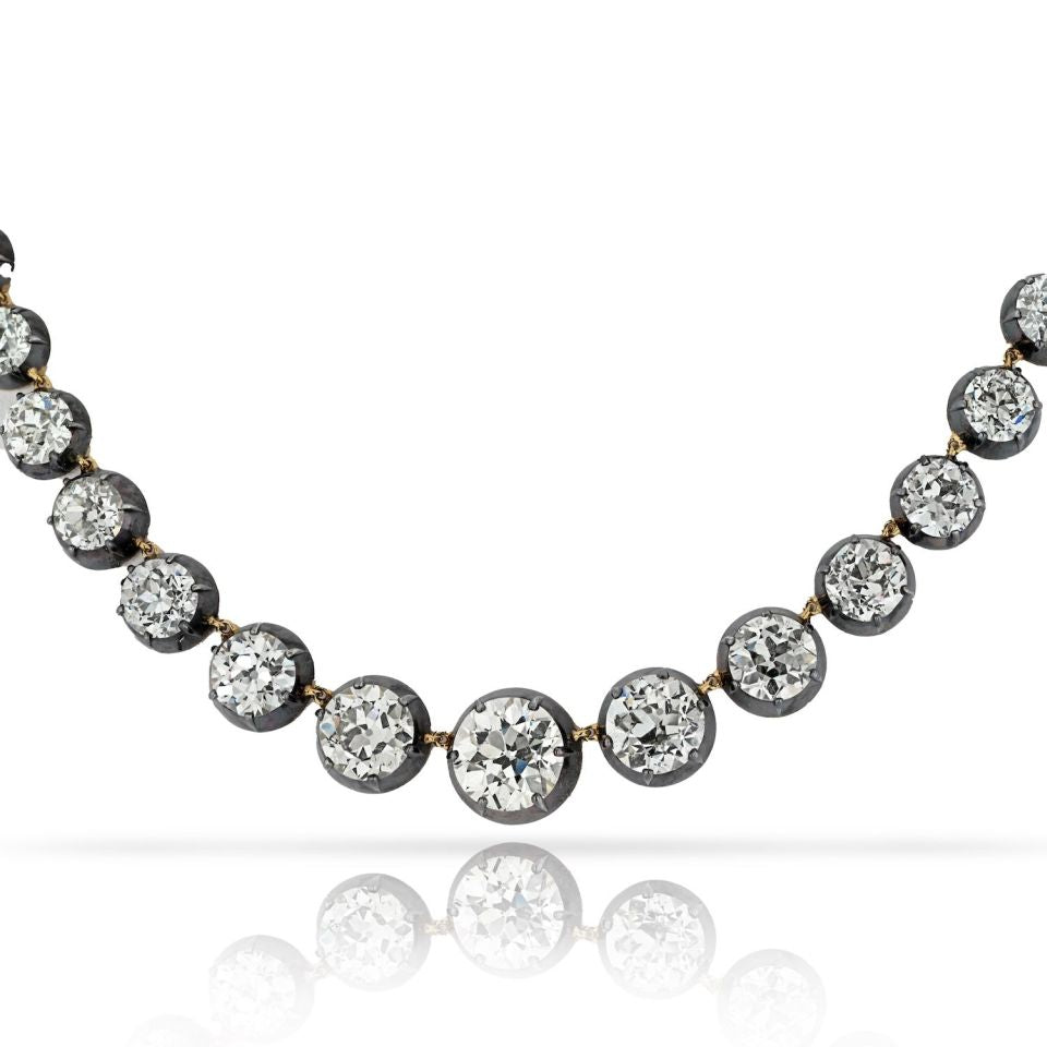 18K Yellow Gold & Silver 57.19cttw Old European Cut Riviera Diamond Necklace