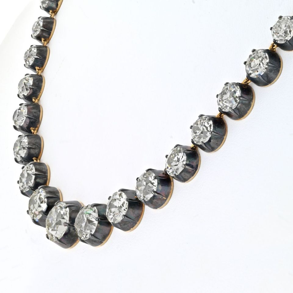 18K Yellow Gold & Silver 57.19cttw Old European Cut Riviera Diamond Necklace