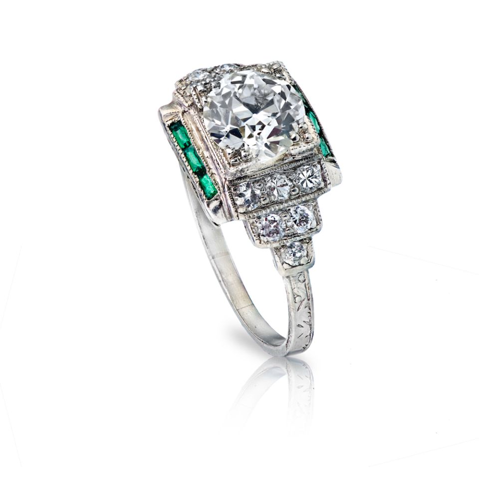 Art Deco 1.29 carat Old European Cut Diamond I/SI1 Engagement Ring