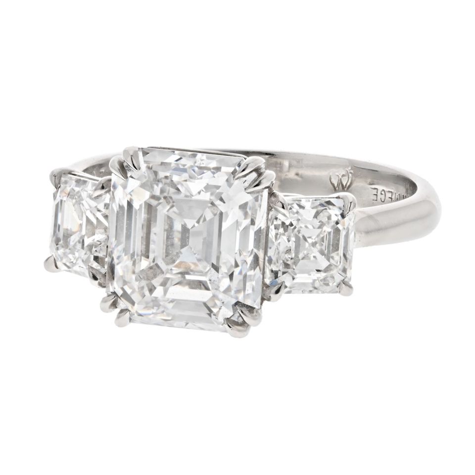 Leon Mege Ascher Cut 3.44 carat Emerald Cut Diamond D/VVS2 GIA Engagement Ring
