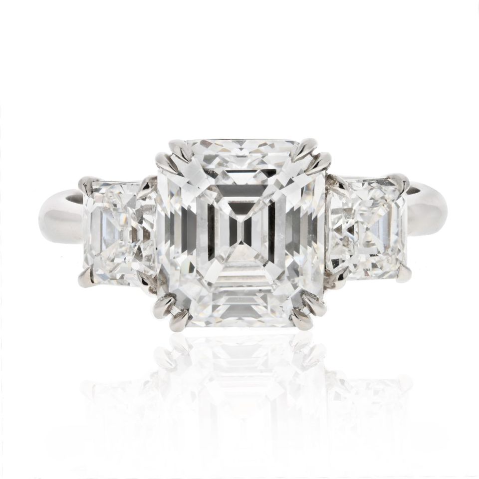 Leon Mege Ascher Cut 3.44 carat Emerald Cut Diamond D/VVS2 GIA Engagement Ring