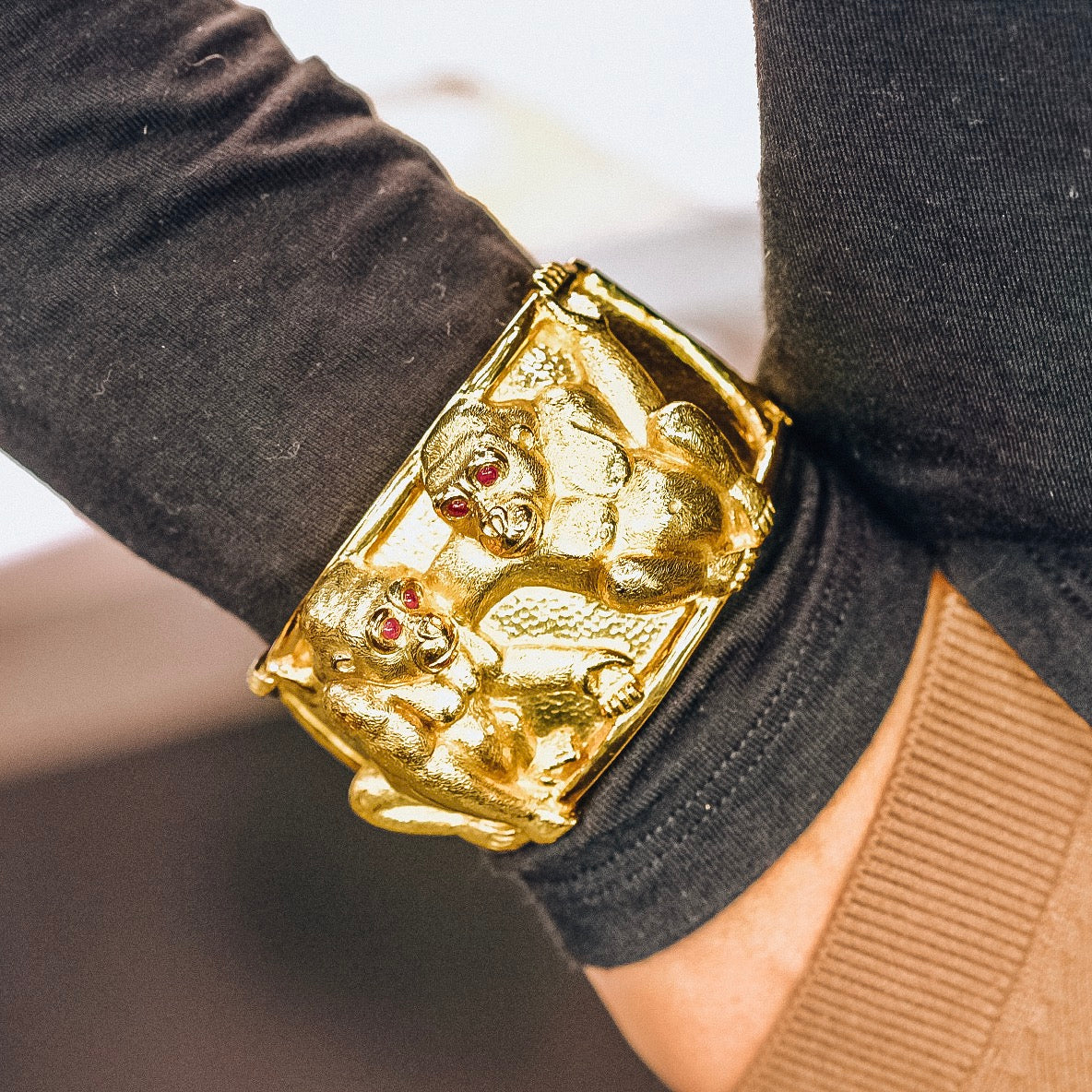 David Webb Platinum & 18K Yellow Gold Apes Bracelet