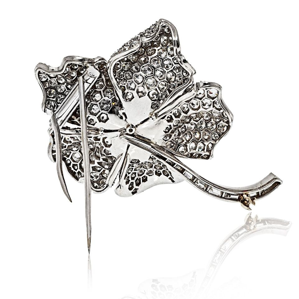 Platinum 17.00cttw Round Diamond Cut Flower Brooch