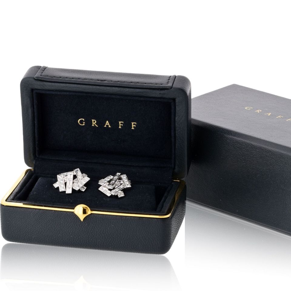 Graff 18K White Gold Threads Baguette And Round Earrings