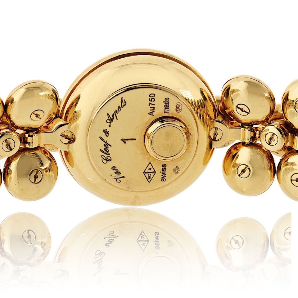 Van Cleef & Arpels 18K Yellow Gold Bouton D'or Medium Model Diamond Dial Watch