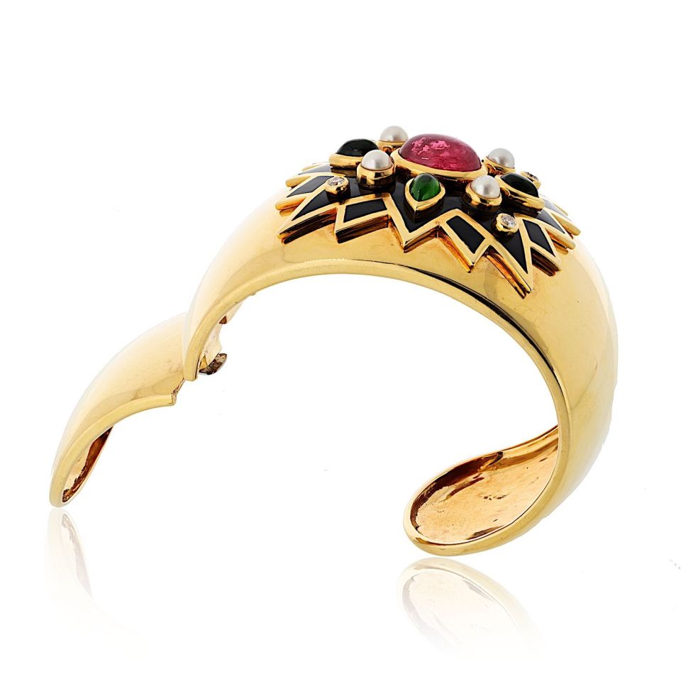 Verdura 18K Yellow Gold Maltese Cross Sunburst Bracelet