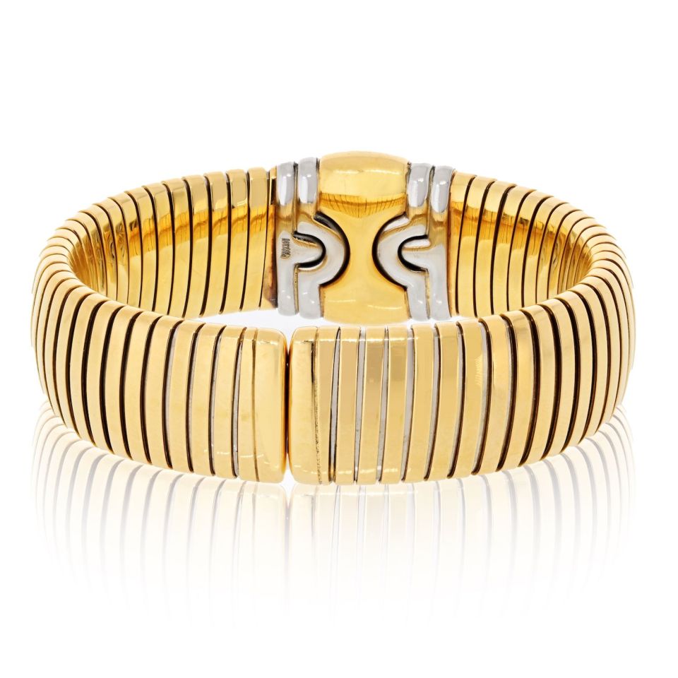 Bvlgari Parentesi 18K Yellow Gold And Stainless Steel 1980's Cuff Bracelet