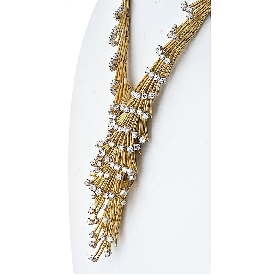 18K Yellow Gold Vintage Gold Spray Diamond Necklace