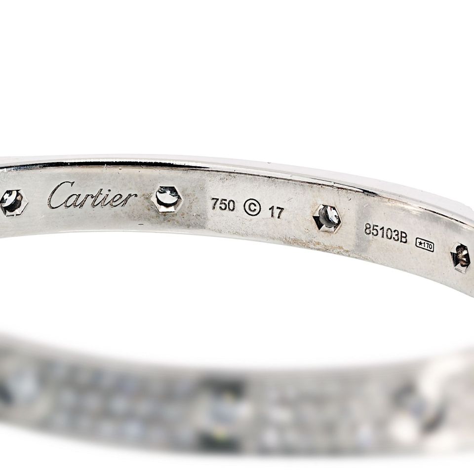 Cartier Love 18K White Gold 12 Diamonds Pave Size 17 Bracelet