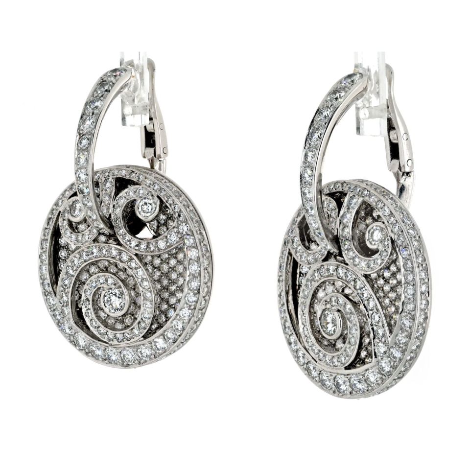 Graff 18K White Gold Medallion Shape Diamond Pave Earrings