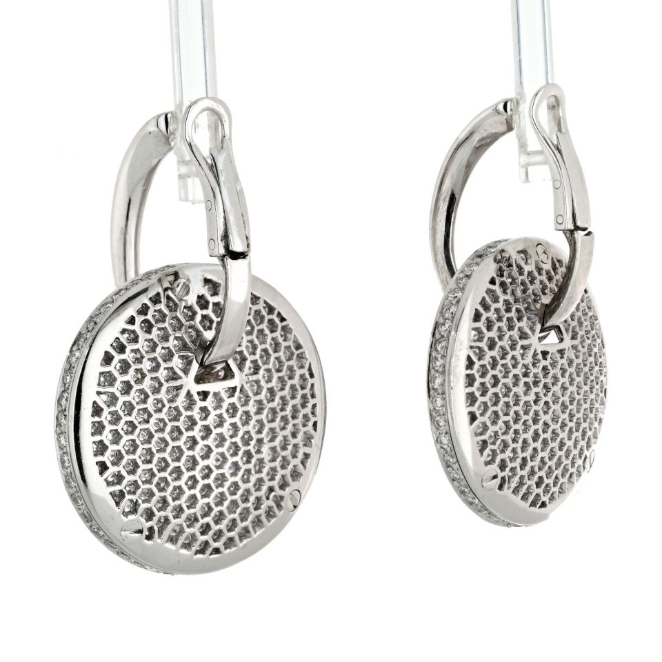 Graff 18K White Gold Medallion Shape Diamond Pave Earrings
