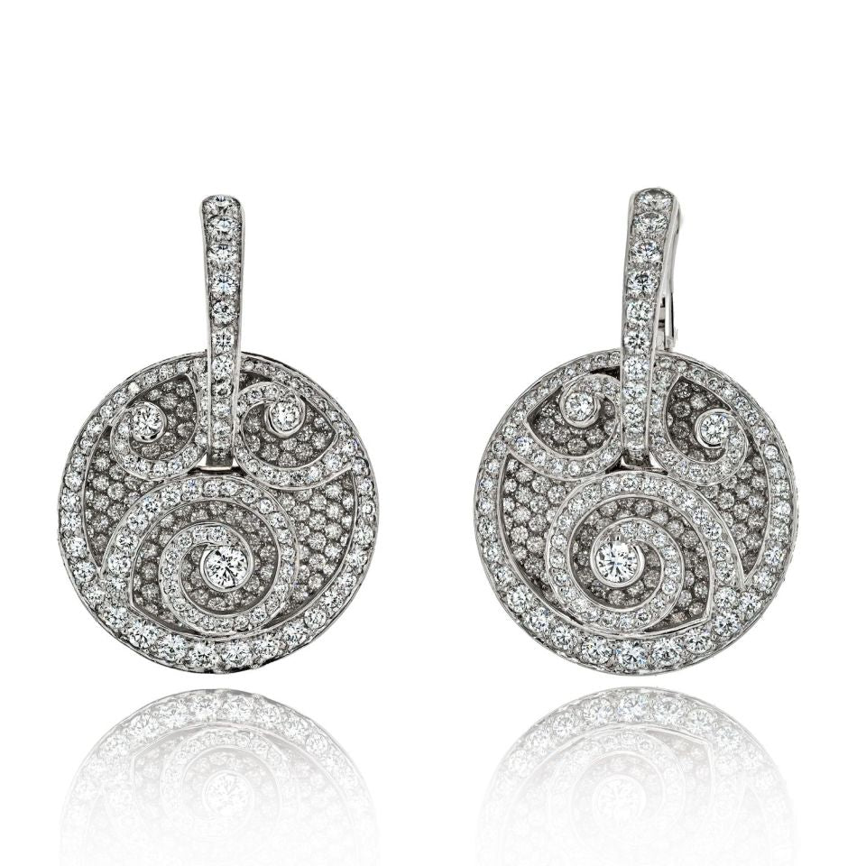 Graff 18K White Gold Medallion Shape Diamond Pave Earrings