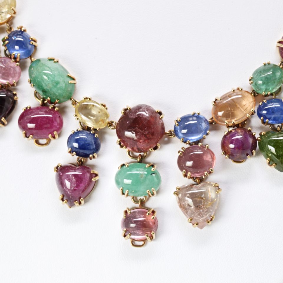 Seaman Schepps Multi Gems 18K Yellow Gold Necklace & Earrings Jewelry Set