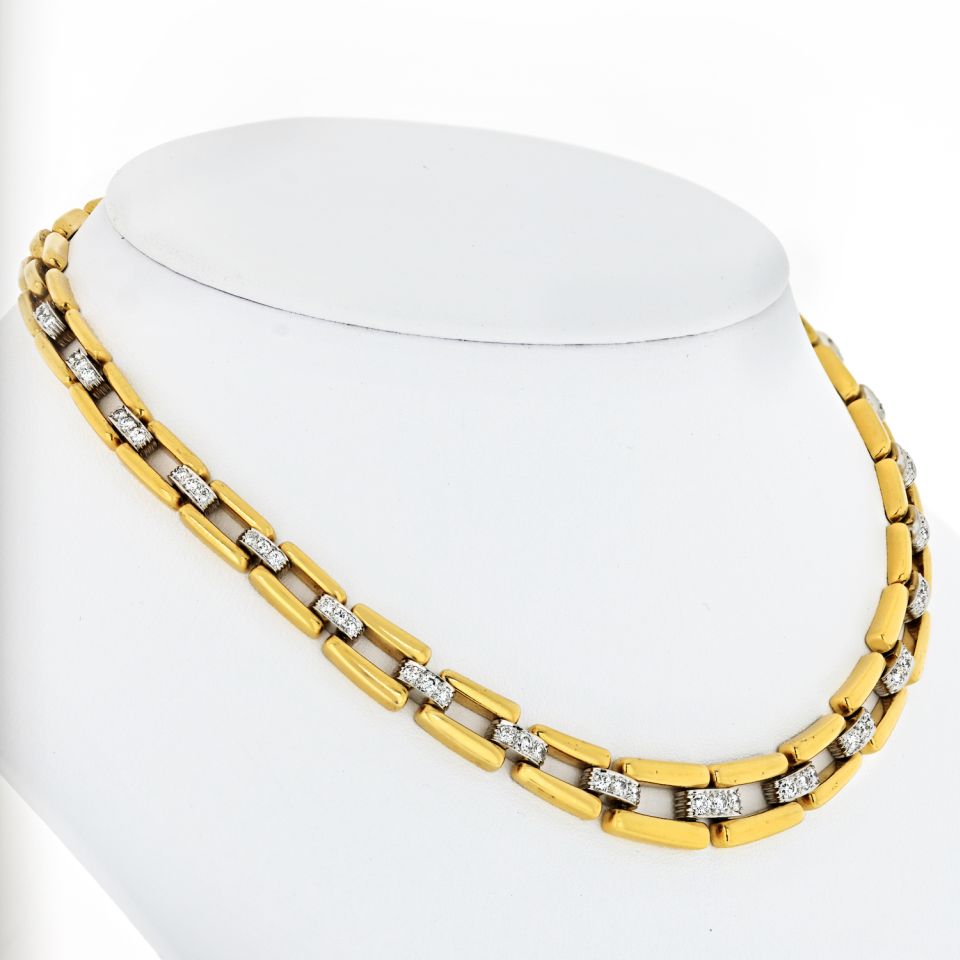 David Webb Collar Platinum & 18K Yellow Gold Open Link Diamond Chain Necklace