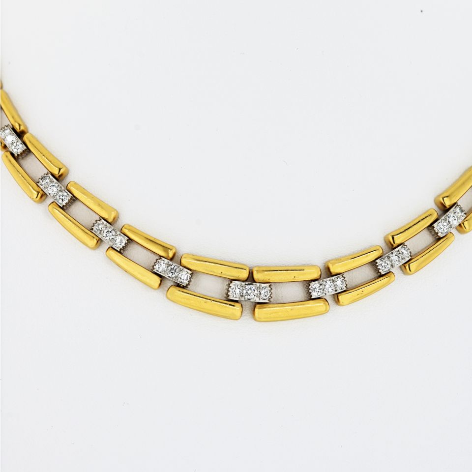 David Webb Collar Platinum & 18K Yellow Gold Open Link Diamond Chain Necklace