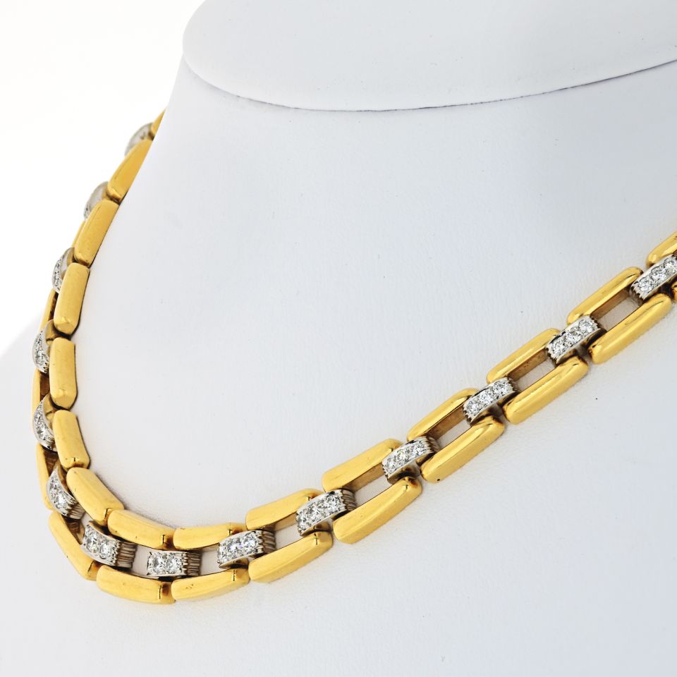 David Webb Collar Platinum & 18K Yellow Gold Open Link Diamond Chain Necklace