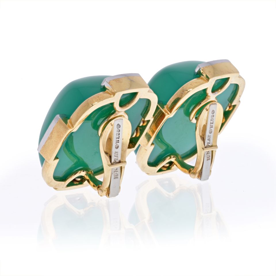 David Webb Platinum & 18K Yellow Gold Green Onyx Cabochon Earrings