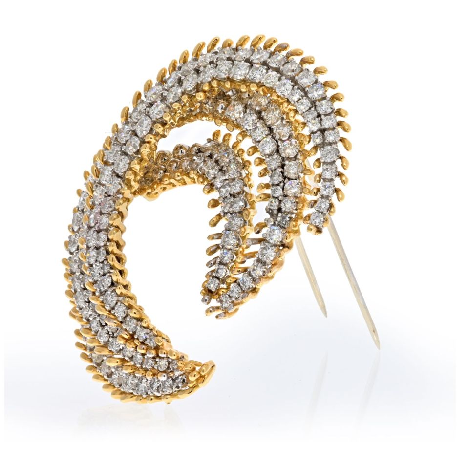 David Webb Platinum & 18K Yellow Gold 12 Carat Diamond Crescent Brooch