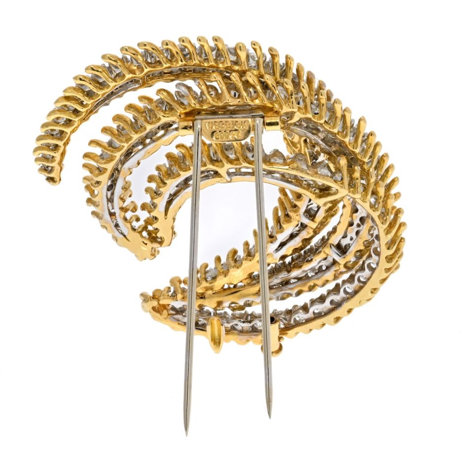 David Webb Platinum & 18K Yellow Gold 12 Carat Diamond Crescent Brooch