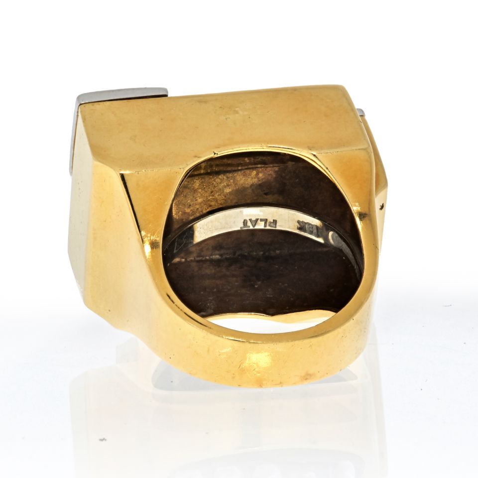 David Webb Platinum & 18K Yellow Gold Black Enamel And Diamond Articulated Ring