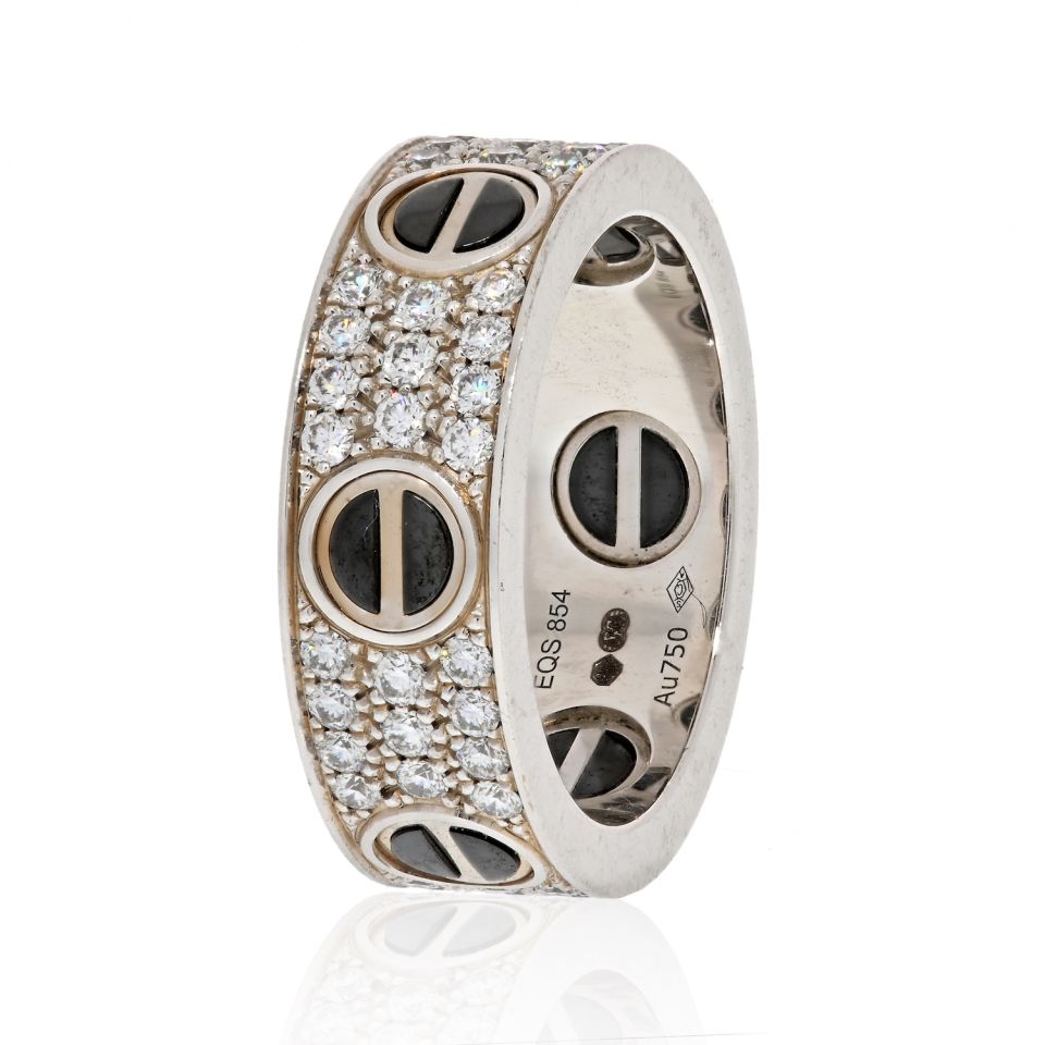 Cartier Love 18K White Gold Diamond And Black Ceramic Band Ring