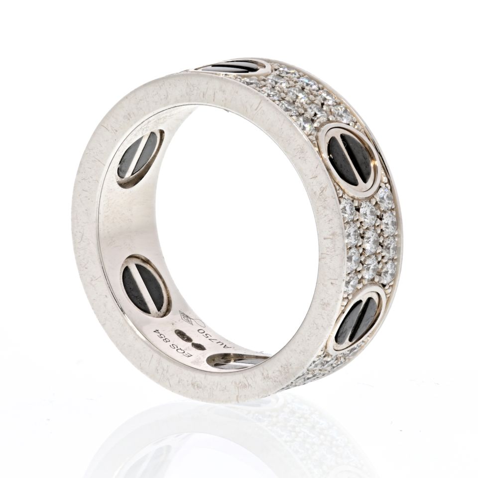 Cartier Love 18K White Gold Diamond And Black Ceramic Band Ring