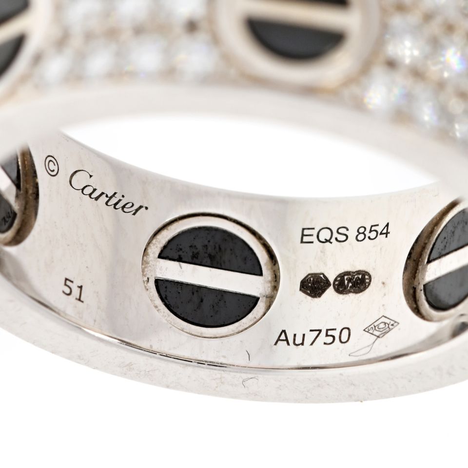 Cartier Love 18K White Gold Diamond And Black Ceramic Band Ring