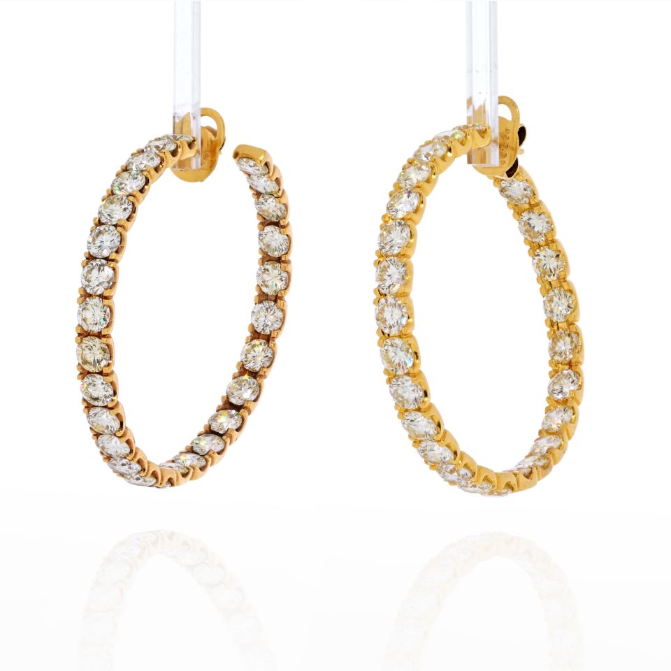 18K Yellow Gold 21.50cttw Carat Diamond Hoop Earrings