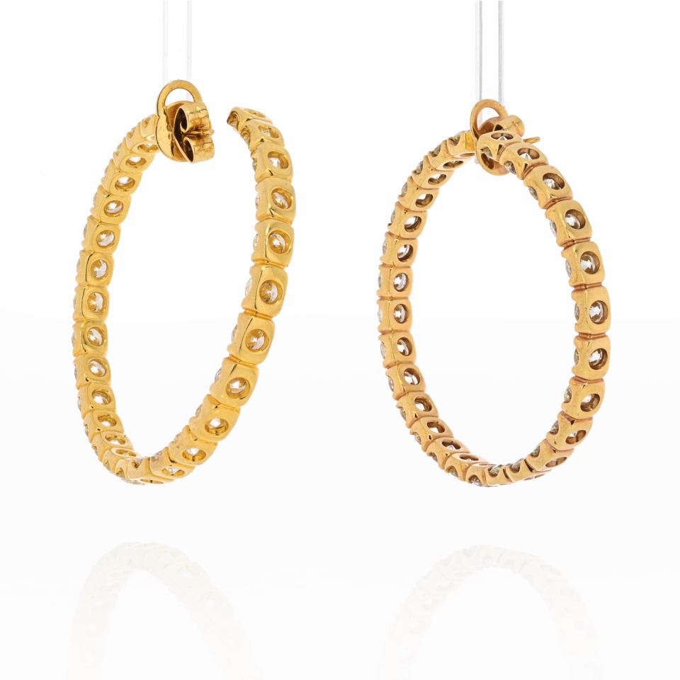 18K Yellow Gold 21.50cttw Carat Diamond Hoop Earrings