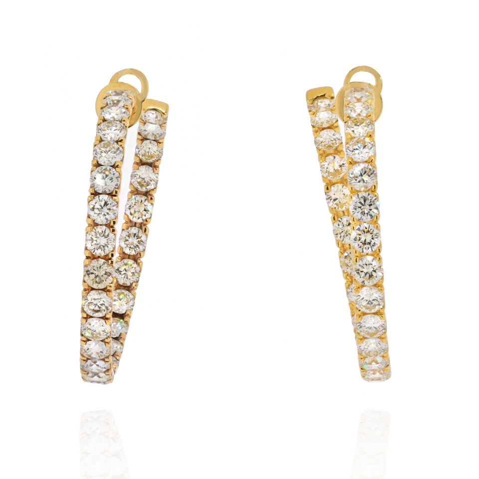 18K Yellow Gold 21.50cttw Carat Diamond Hoop Earrings