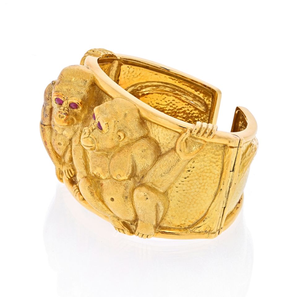 David Webb Platinum & 18K Yellow Gold Apes Bracelet