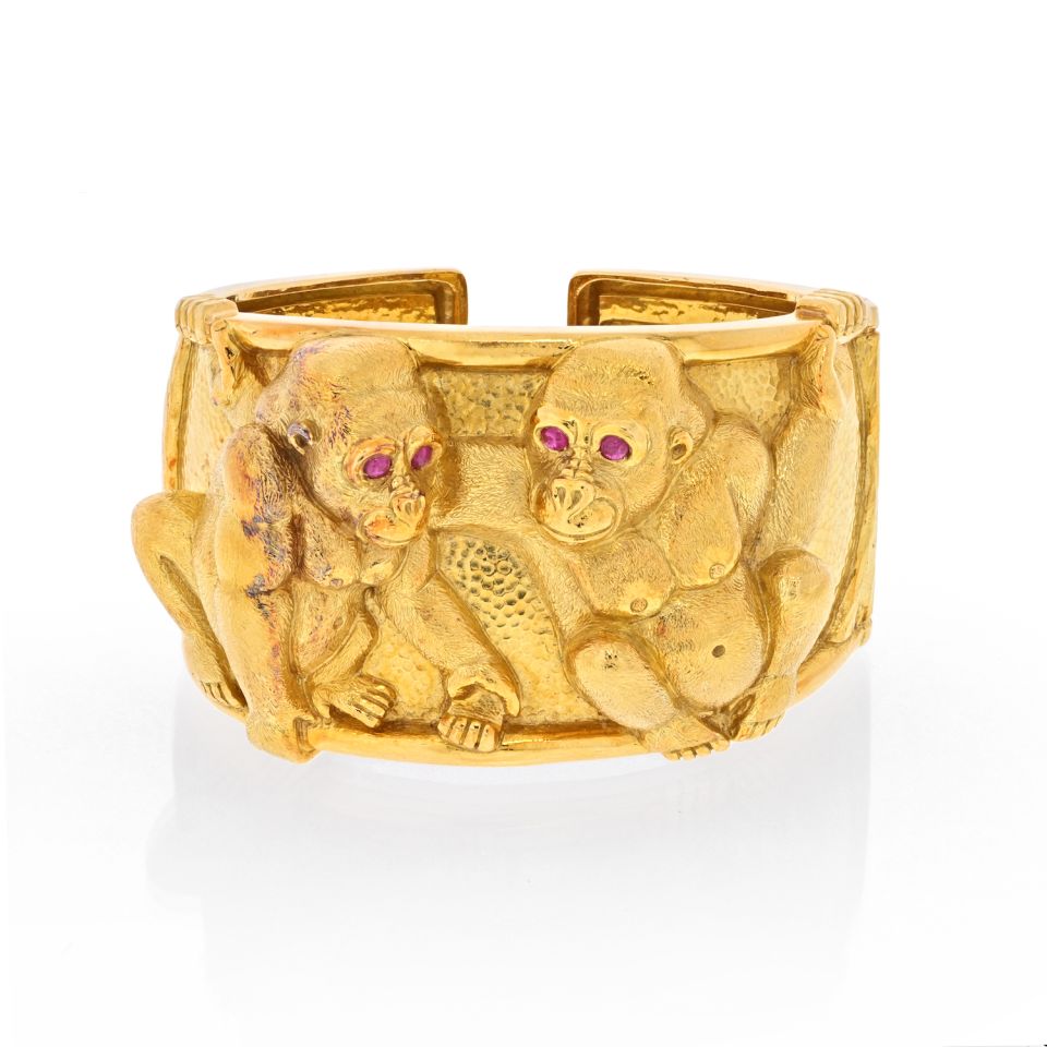 David Webb Platinum & 18K Yellow Gold Apes Bracelet