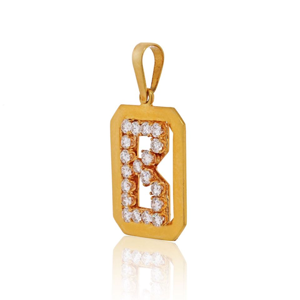 18K Yellow Gold Initial Charm B With Diamonds Pendant