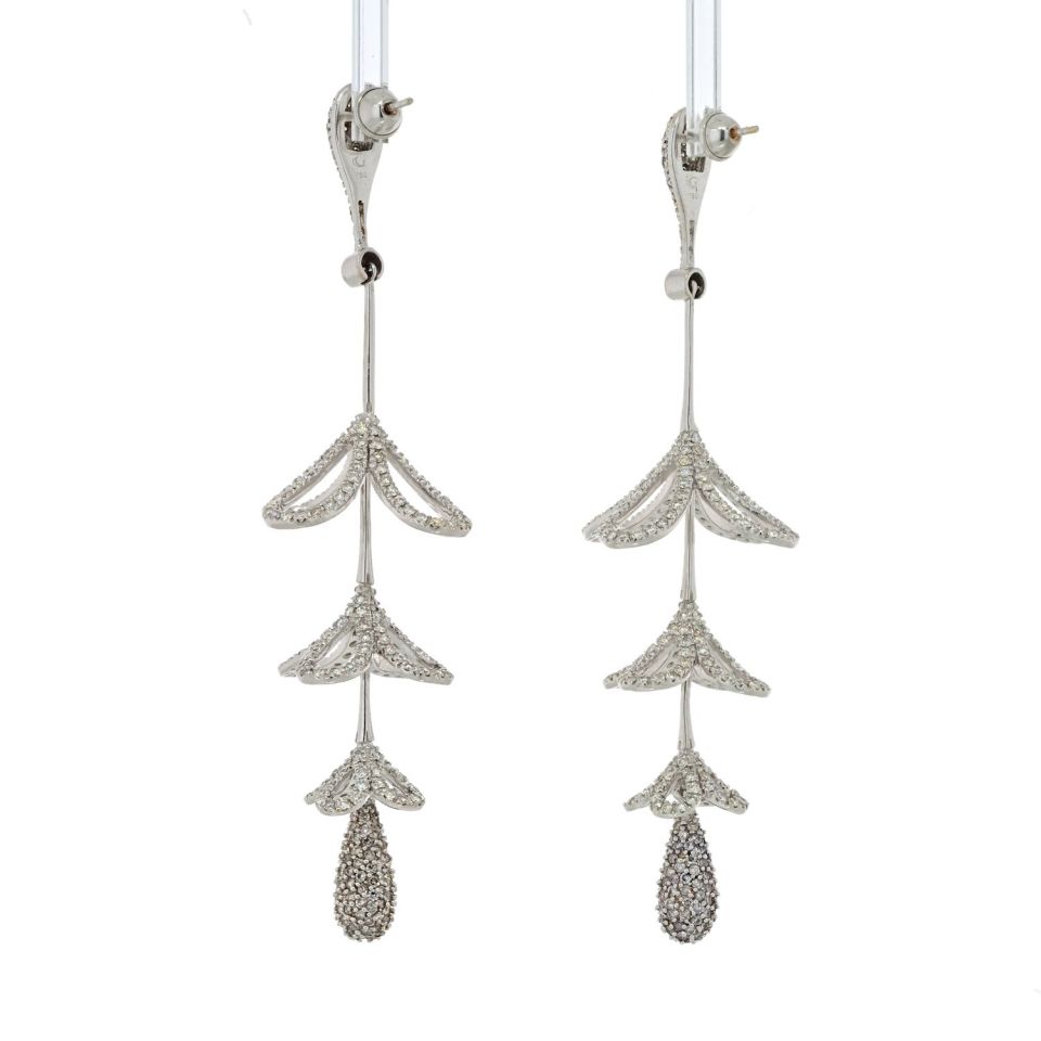 18K White Gold 8 Carat Diamond Bluebell Dangling Earrings