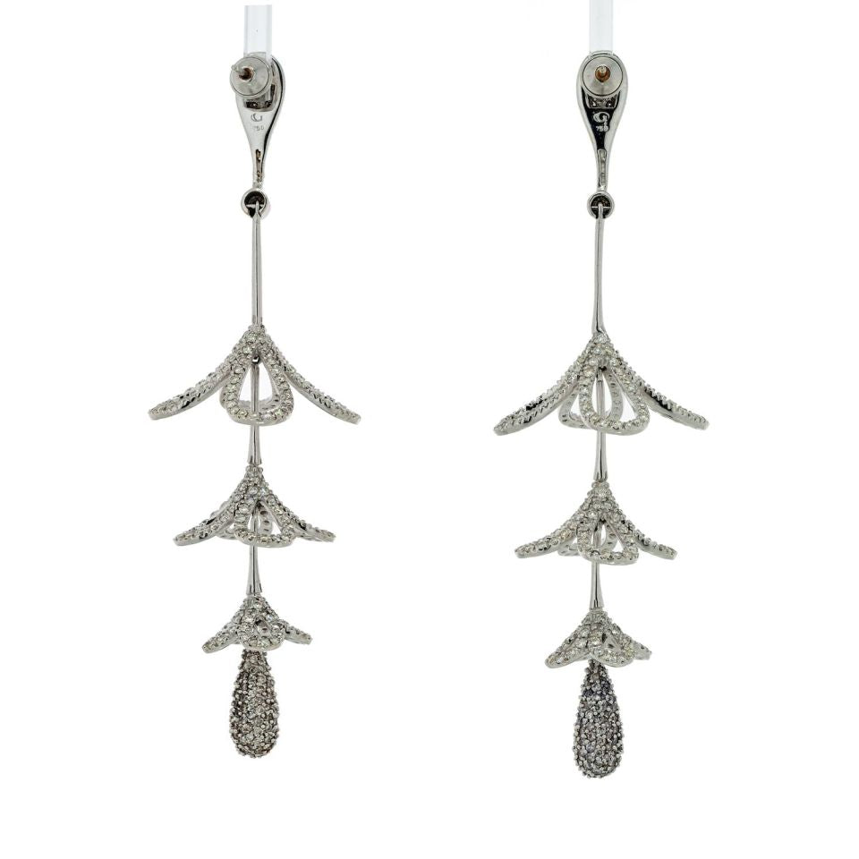 18K White Gold 8 Carat Diamond Bluebell Dangling Earrings