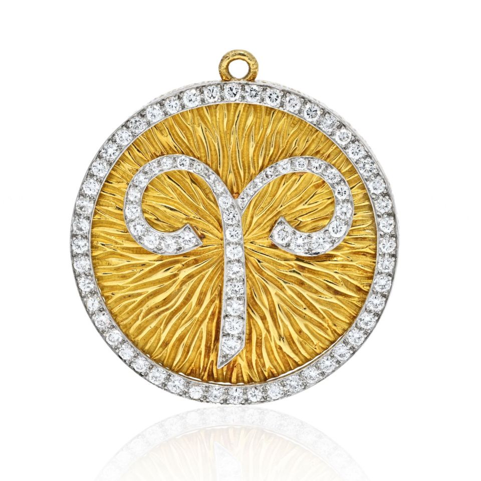 David Webb Platinum & 18K Yellow Gold Zodiac Aries Large Pendant
