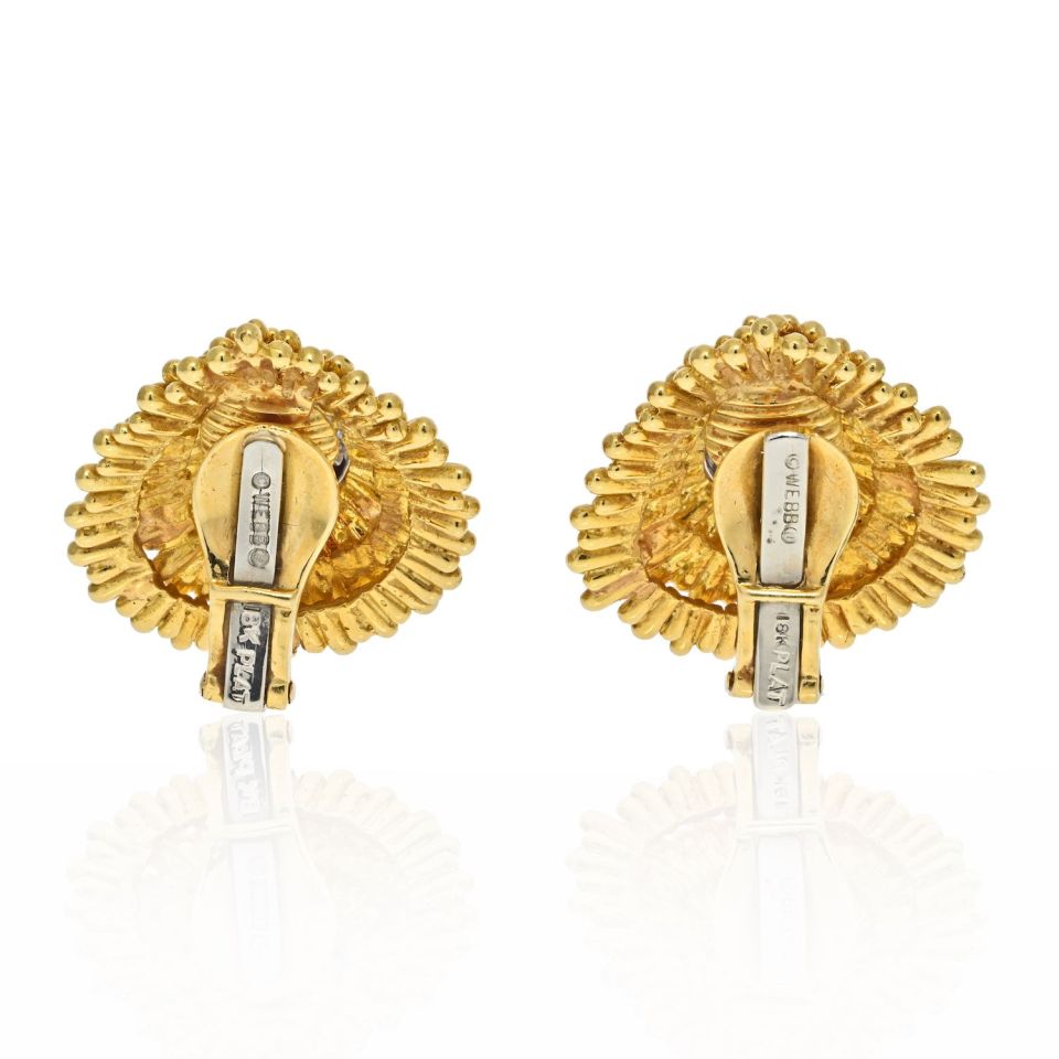 David Webb Platinum & 18K Yellow Gold Diamond Clip Earrings