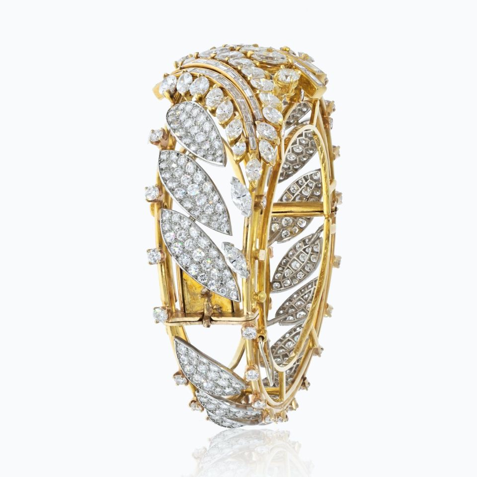 27.50cts Yellow Gold And Platinum Round And Baguette Cut Diamond Bracelet