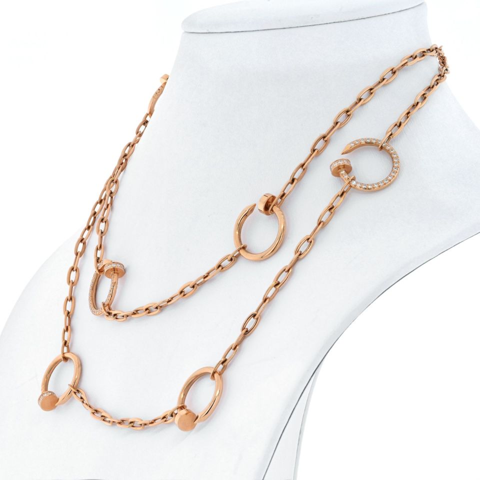 Cartier Juste Un Clou 18K Rose Gold Diamond Chain 35 Inch Necklace