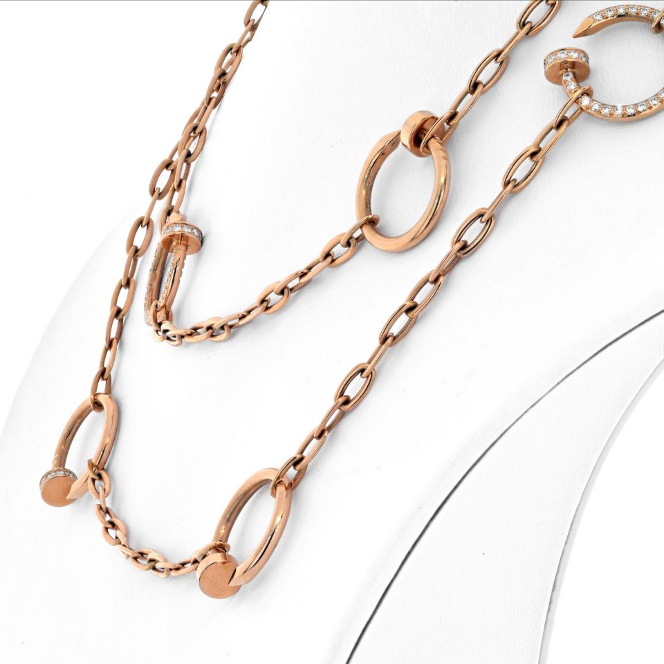 Cartier Juste Un Clou 18K Rose Gold Diamond Chain 35 Inch Necklace