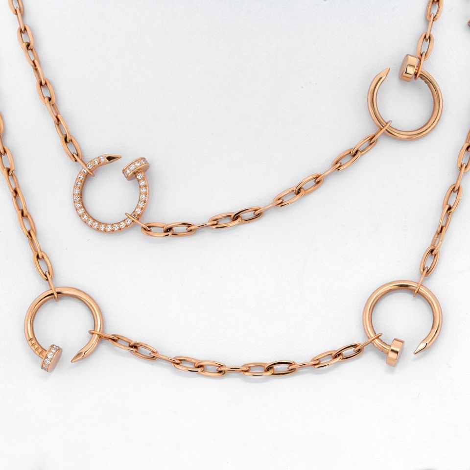 Cartier Juste Un Clou 18K Rose Gold Diamond Chain 35 Inch Necklace