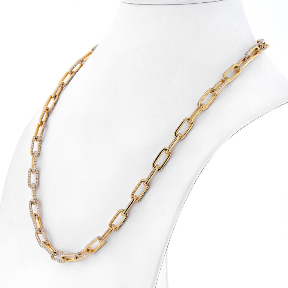 18K Yellow Gold 22 inches Diamond Link Chain Necklace