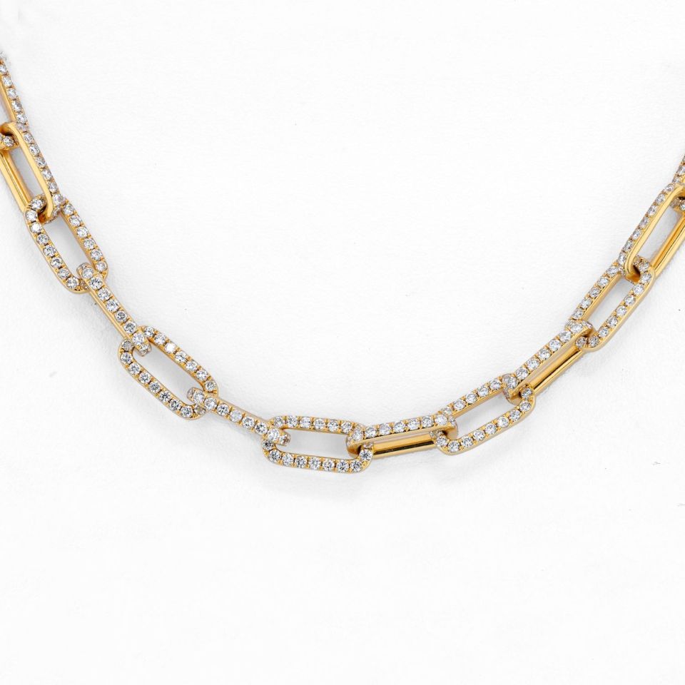 18K Yellow Gold 22 inches Diamond Link Chain Necklace