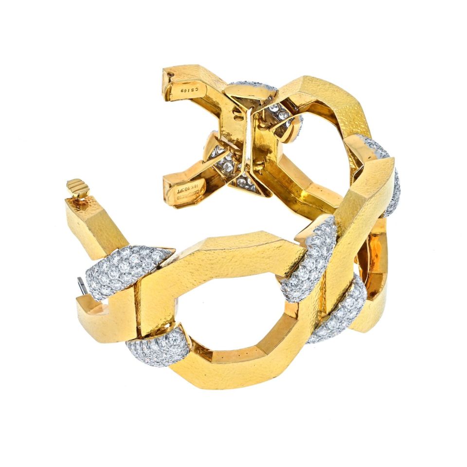 David Webb Platinum & 18K Yellow Gold Juno Diamond Open Large Open Link Bracelet