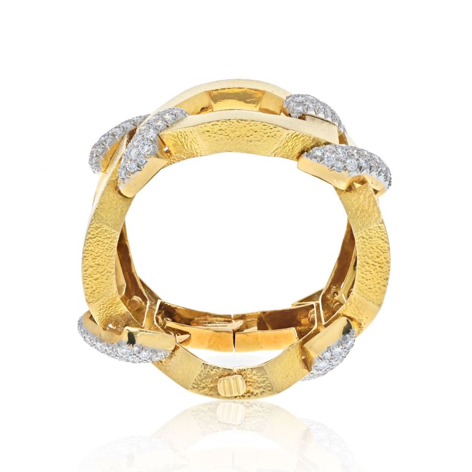 David Webb Platinum & 18K Yellow Gold Juno Diamond Open Large Open Link Bracelet